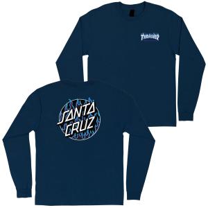 サンタクルーズ スラッシャー フレイム ドット  ロゴ メンズ 長袖 Tシャツ ネイビー SANTA CRUZ SKATEBOARDS THRASHER FLAME DOT LOGO L/S T SHIRT NAVY｜americanrushstore