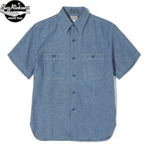 【美品】バズリクソンズ　シャンブレーシャツ　半袖　XL相当　ブルー　日本製 BUZZ RICKSON'S バズリクソンズ BUZZRICKSON'S 半袖シャンブレー