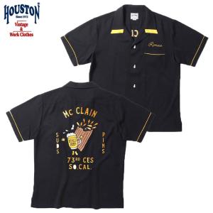 ヒューストン ボウリングシャツ クラシック オープンカラー 半袖 シャツ ブラック メンズ レディース HOUSTON BOWLING SHIRT (41082 BEER)  BLACK｜americanrushstore