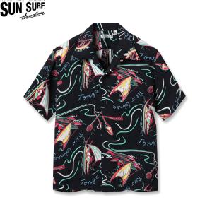 サンサーフ 半袖 レーヨン ハワイアンシャツ ブラック アロハシャツ SUN SURF S/S RAYON HAWAIIAN SHIRT SOUTH SEA OUTRIGGER BLACK SS39215 送料無料｜americanrushstore