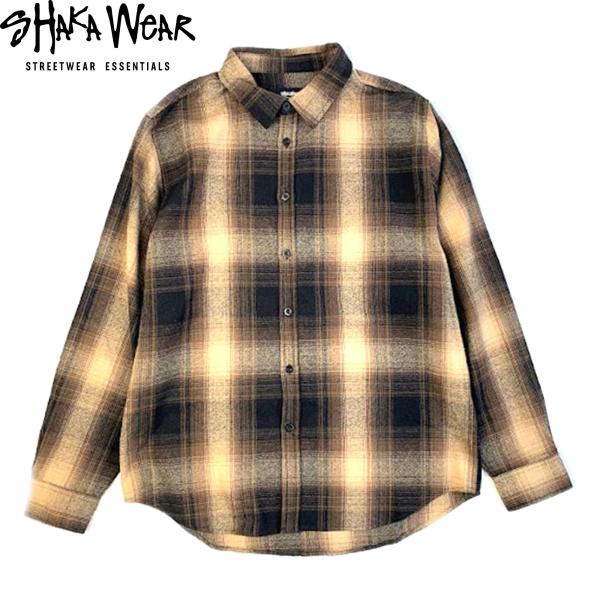 シャカ ウェアー メンズ オンブレ チェック 長袖 フランネル シャツ ネルシャツ タン ブラウン ...