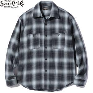 シュガーケーン インディゴ オンブレー チェック ワーク シャツ 長袖 メンズ ブラック SUGAR CANE INDIGO OMBRE CHECK WORK SHIRT SC29294 BLACK 送料無料｜americanrushstore