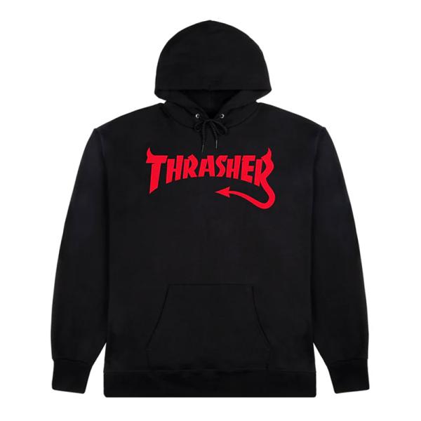 スラッシャー マガジン プルオーバー パーカー フーディー ブラック/レッド THRASHER MA...