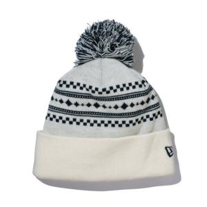 ニューエラ ポンポンニット ニットキャップ ルディックパターン ホワイト 帽子 メンズ レディース NEW ERA POMPOM KNIT CAP WHITE｜americanrushstore