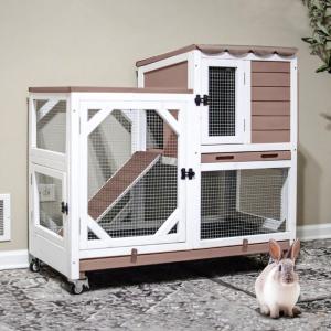 小動物 ケージ GUTINNEEN（グティニーン） 2階建て 小動物用ケージ 木製 屋内 屋外 ウサギ モルモット 噛みつき防止スロープ