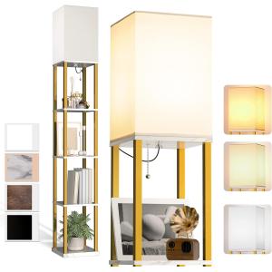 ゴールドフロアランプ 棚付きフロアランプ 5段ディスプレイ LED ゴールドフレーム 置物 収納 照明 海外家具 addlon｜americapro