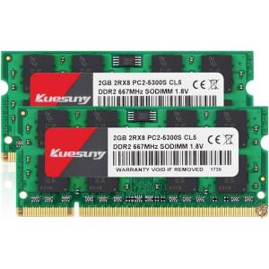 4GB キット (2GBX2) DDR2 667 sodimm RAM Kuesuny PC2-5300 / PC2-5300S CL5｜americapro