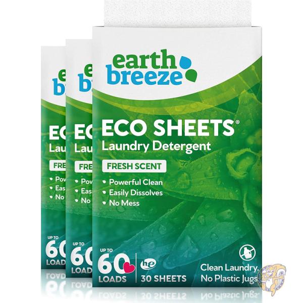 アースブリーズ Earth Breeze 洗濯洗剤シート 90枚 (3 パック) 180 回分 フレ...