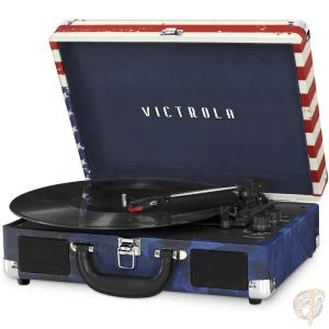 Victrola ビンテージ 3速 Bluetooth ポータブル スーツケース レコードプレーヤー 星条旗 送料無料｜americapro