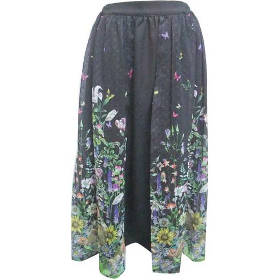 スカート iS ScoLar イズスカラー 花柄シフォン重ね 552210 09)ブラック Mフリー