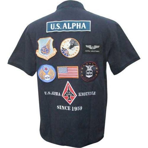 ポロシャツ ALPHA アルファ ワッペン 半袖 TC1581-104 ネイビー M寸、L寸