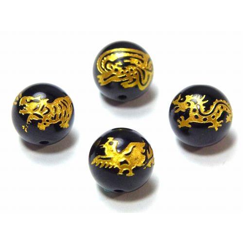 モリオン(黒水晶)四神ビーズ【AAA】 一粒売り【12mm】 MOBMO-4003