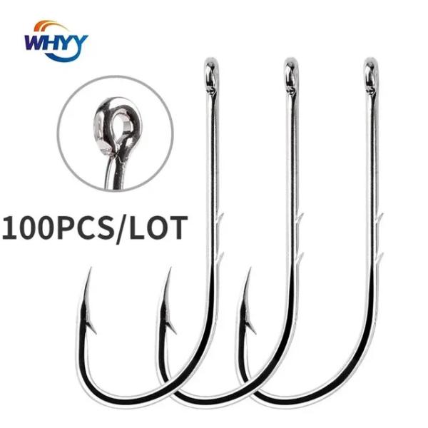 ロングシャンクフィッシングフック、高炭素鋼、シャープダブルバーブオフセット、ナローベイトサークル、フ...