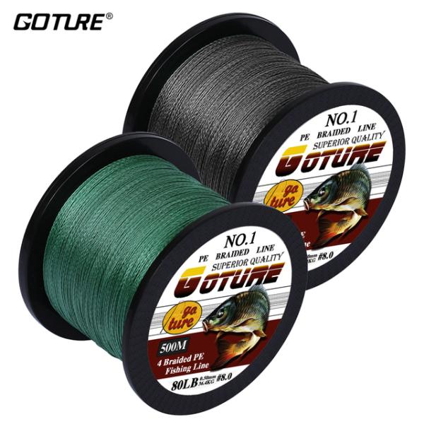 Goture編組釣り糸4ストランド500メートル/547ヤードマルチフィラメントpe釣り糸12LB-...