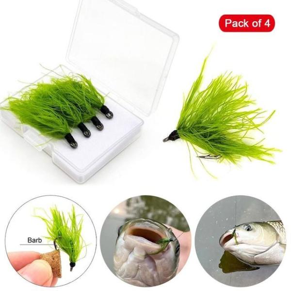 4個迷彩雑草鯉釣りフック水草苔鯉フックポップアップリグ餌フックコーティングされた2 4 6 8フライ...