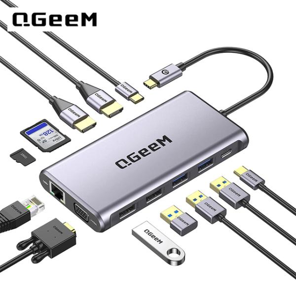 Qgeem usb cドッキングステーション、12で1 usb cハブドッキングステーションデュアル...