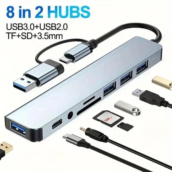 8 in 2 ドッキングステーション USB タイプ C ハブ 3.5mm オーディオジャックアダプ...