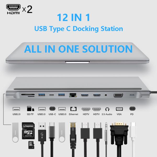 USB Cドック デュアルHDMI対応 VGA USBハブアダプター タイプC ノートパソコンドッキ...