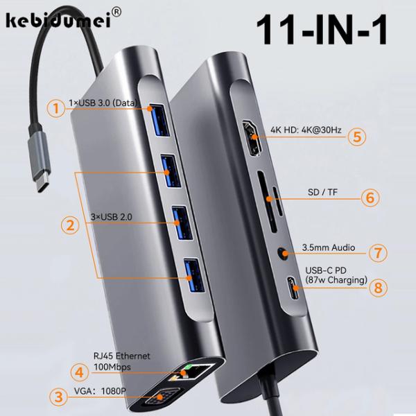 11in1 USB Cドッキングステーション USB Cハブ USBハブ タイプC - 4K HDM...