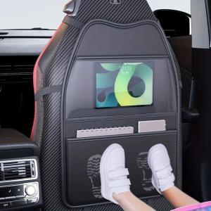PUレザー製カーシートキックプルーフパッド、ポケット付き、多機能タブレットホルダー、子供用車シートバック保護カバー