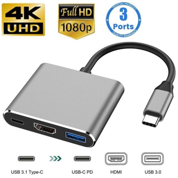 USB C HUB 3in1 Type C 3.0 to HDMI-compatible Docki...