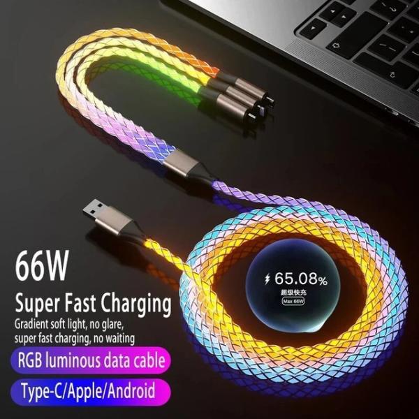 6A Super Fast Charging Colorful Light Data Cable A...
