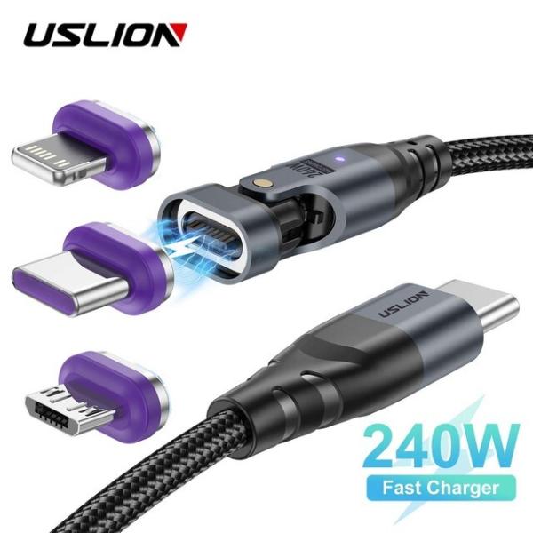 USLION 3 in 1 PD 240W Magnetic USB C Cable Micro T...