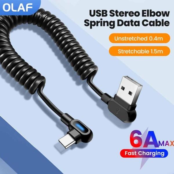 Dual Elbow Type C Cable 6A Fast Charge Short Sprin...