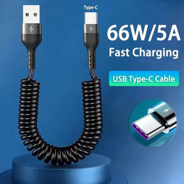 66W 5A Fast Charging Type C Cable Spring Telescopi...
