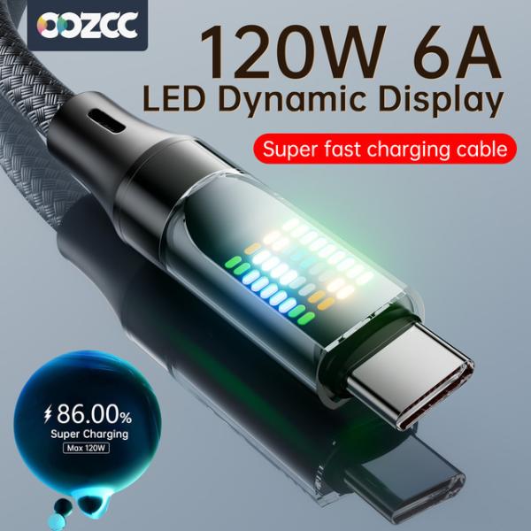 OOZCC 120W Type C Fast Charging Cable 6A USBA to T...