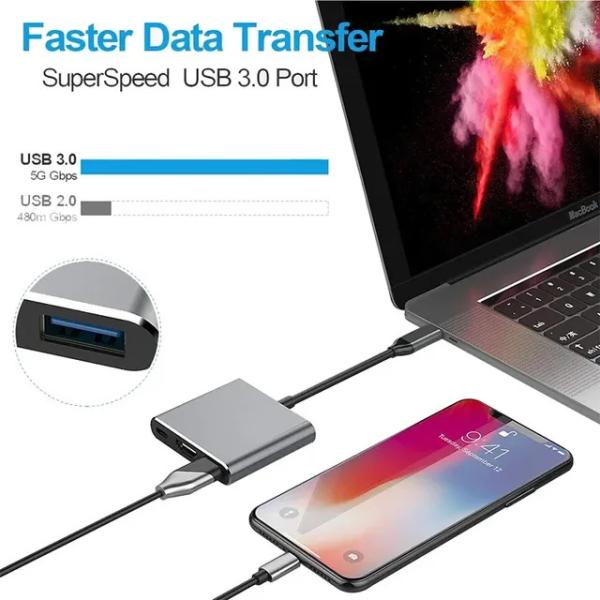 3 in 1 Usb Hub USB C to HDMI-compatible Splitter H...
