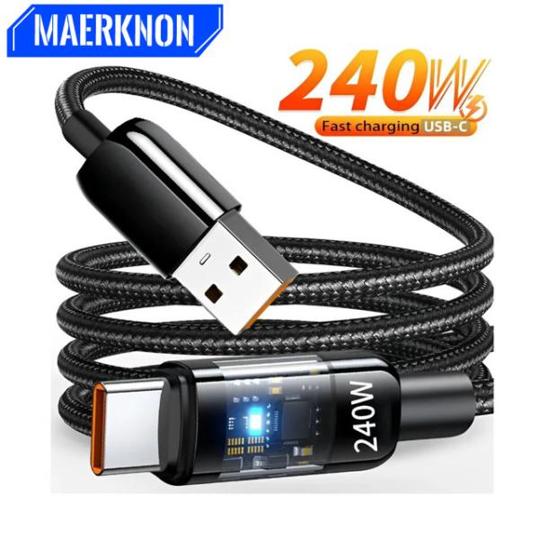 240W Nylon Braided USB C Fast Charging Cable High-...