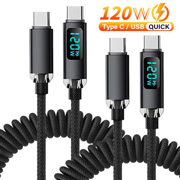 Spring USB Type C Fast Charging Cable 6A 120W Quic...