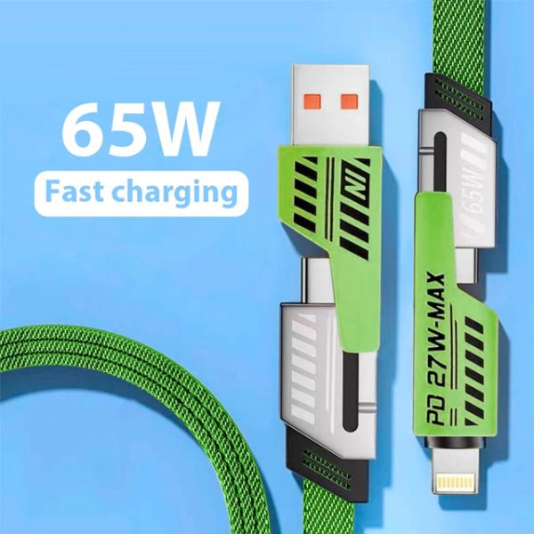 4 in 1 Dual Type-C+USB+Lightning Ports Data Cable ...
