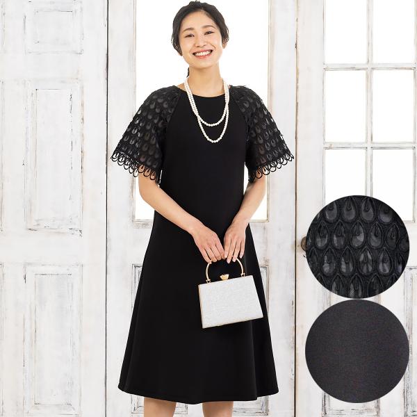 セレモニーワンピース レディース ママ ワンピース 半袖 レース 結婚式 卒業式 入学式 母親 ブラ...