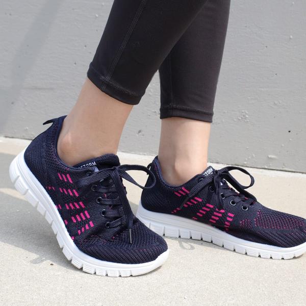 レースアップ メッシュ スニーカー ウォーキング シューズ レディース 軽量 軽い 柔らかamiam...