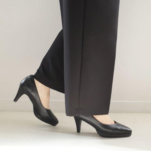 パンプス 黒 ストーム付き 7.5cmヒール 美脚 レディース 抗菌防臭 フォーマル 冠婚葬祭 アミ...