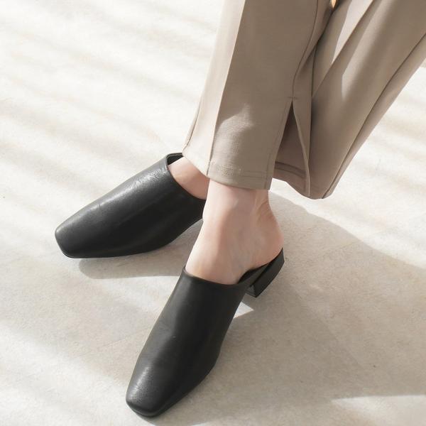 ミュール 甲深  スクエアトゥ ハイバンプ レディース ロングノーズ 2センチヒール 履きやすい 痛...