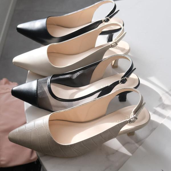 ミュール パンプス バックストラップ ローヒールレディース ポインテッドトゥ 美脚 5センチヒール ...