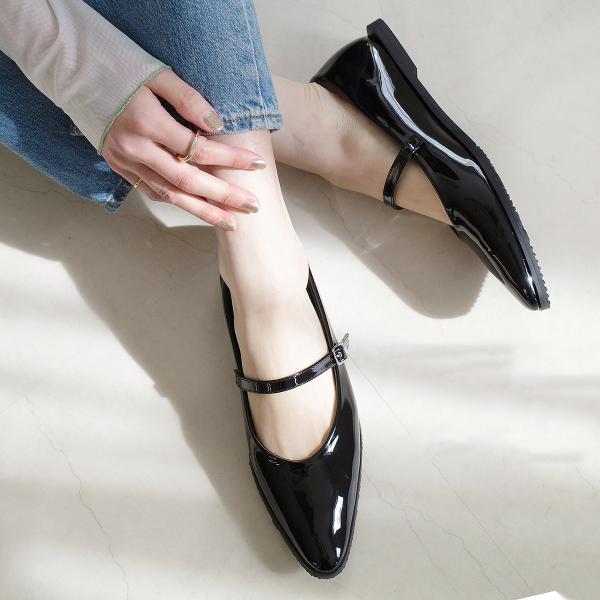 パンプス フラットシューズ レディース メリージェーンパンプス ローヒール フラット 黒 痛くない ...