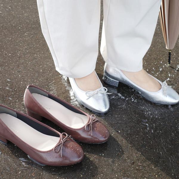 バレエシューズ レインシューズ ラウンドトゥ 晴雨兼用 生活防水 レディース ママコーデ ブラック ...