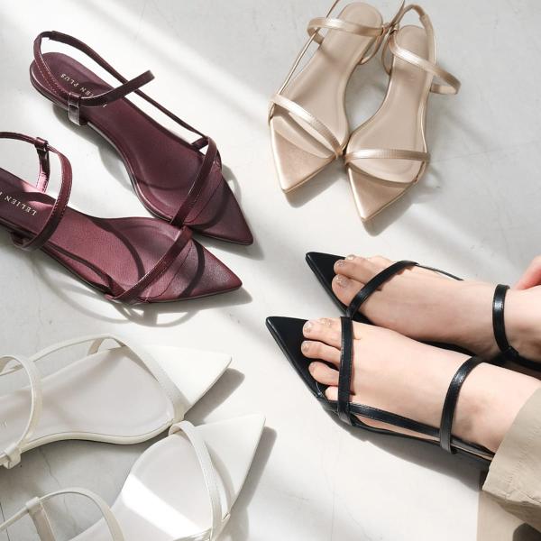 サンダル レディース ポインテッドトゥ ストラップサンダル 歩きやすい 履きやすい 低ヒール ami...