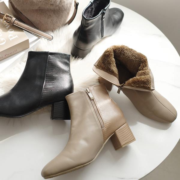 ショートブーツ レディース 内ボア スクエアトゥショートブーツ 秋冬 あったか チャンキーヒール a...