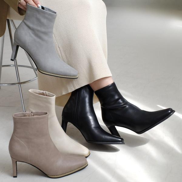 ブーツ ショートブーツ レディース スクエアトゥ7cm ヒール  秋冬 歩きやすい 履きやすい 柔ら...