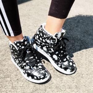 スニーカー レディース ハイカット 黒 EDGE エッジ オリジナル カジュアル 白 ヒョウ 替え紐 ダンス