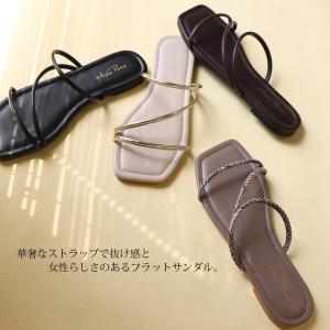 ストラップフラットサンダル ぺたんこ ビーチサ...の詳細画像2