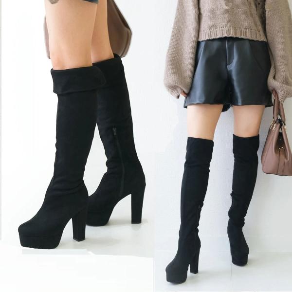 プラットフォーム 太ヒール ニーハイブーツ レディース 歩きやすい 履きやすい ジェリーガール