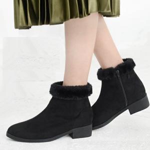 ショートブーツ レディース 履き口ファー 秋冬 あったか 防寒 ローヒール 低反発 痛くない