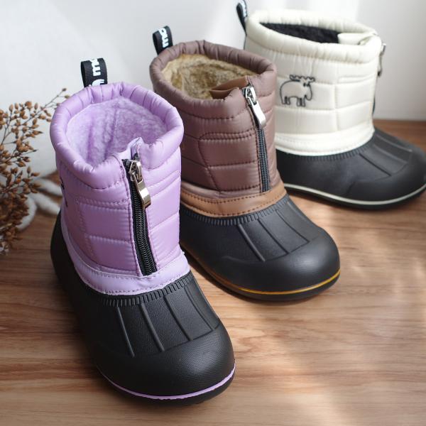 moz モズ 防水 防滑 キッズ ファスナー付き スノーブーツ ショートブーツ キッズ ジュニア ベ...