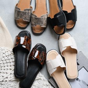 サンダル レディース ヒール フラット オールシーズン スクエアトゥ スムース S-LL  送料無料 amiami  ぺたんこ アミアミ